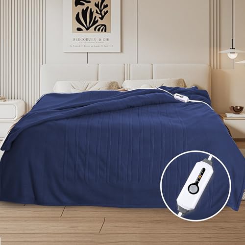 Electric Heated Blanket Full Size 72"x84", Soft Fleece with 10 Hours Auto-Off & 4 Heating Levels, Overheating Protection, Machine Washable, Darkblue