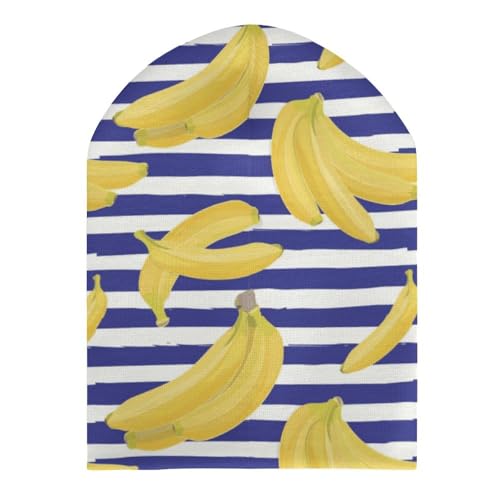 Banana On Blue Stripes Pattern Kids Beanie Hat for for Girls Boys Children Cap Winter Knitted Chemo Cancer Headwear Accessories Gifts Decoration3