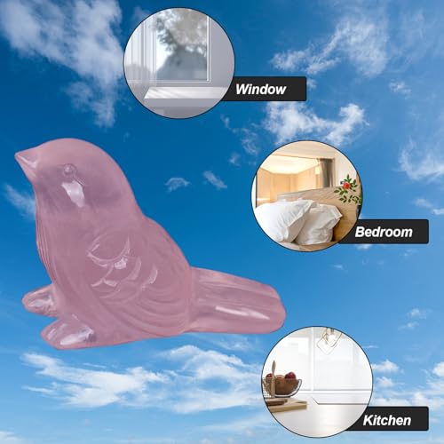 Figura de pájaro en cuarzo rosa 2.4 pulg tallado a mano miniatura 4