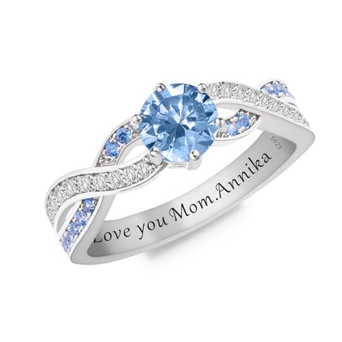 925 Sterling Silver Personalized Mother Rings with 2 Birthstones,Custom Engraved Promise Ring for Women,Gift for Mom,Grandma,Wife Mother's Day Valentine's Day Birthday