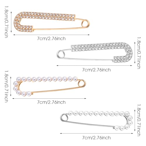 Image of 8 Pcs Brooch Pins Peal Decorative Safety Pins Sweater Shawl Clips Brooch Safety Pin for Clothing Dress Pants Skirt Cardigan Collar Faux Pearl Rhinestones Brooches for Womens Pants Extender
