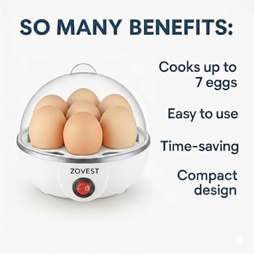 Image of Egg Boiler Electric Automatic Off 7 Egg Poacher For Steaming, Cooking, Boiling And Frying, 350 Watts (WHITE)