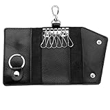 Cartera para llaves 4, 33 x 2, 56 Funda de piel auténtica para llaves de coche, soporte portátil, funda de gran capacidad con tarjetero, llavero organizador ligero, cartera negra para hombres