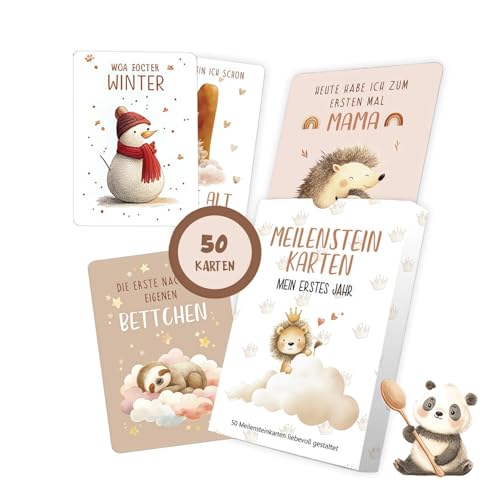 Cartas de marcos bebé - 50 cartas aguarelas desenhadas à mão com caixa de presente, cartas de meses para bebé, presente de nascimento & festa bebé para menino e menina, conjunto de cartas de marcos