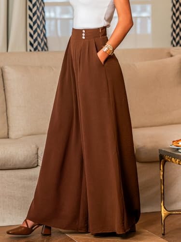 CUPSHE Pleated Wide Leg Pants for Women with Pockets Loose Lightweight High Waist Flowy Business Casual Pants Beach Trousers3