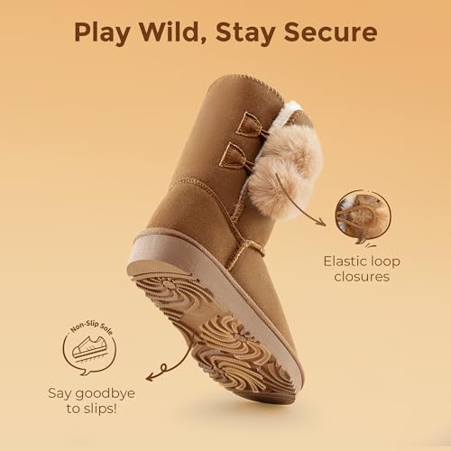 DREAM PAIRS Girls Boots Kids Boys Winter Snow Suede Mid Calf Boots Faux Fur Lined FuzzyChic Kid's Lolly for Little Kid/Big Kid4