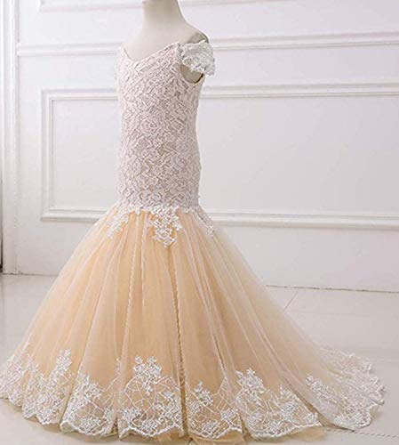 Lace Mermaid Flower Girl Dresses Off Shoulder Kids Pageant Party Dress2