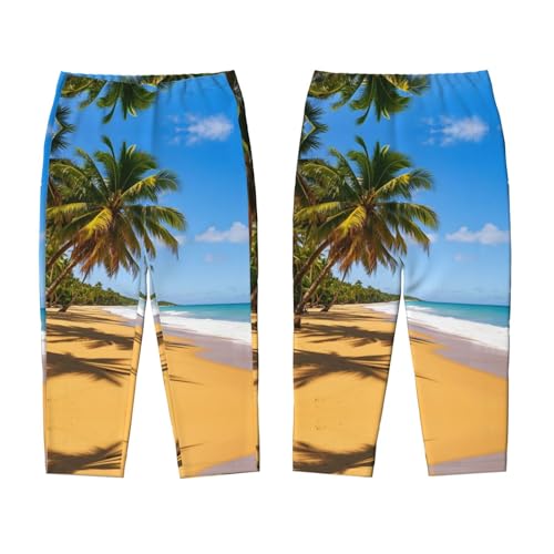Pajama Pants Pajama Bottoms with Elastic Waistband Sleepwear Lounge PantsBeach Palm Trees Print3