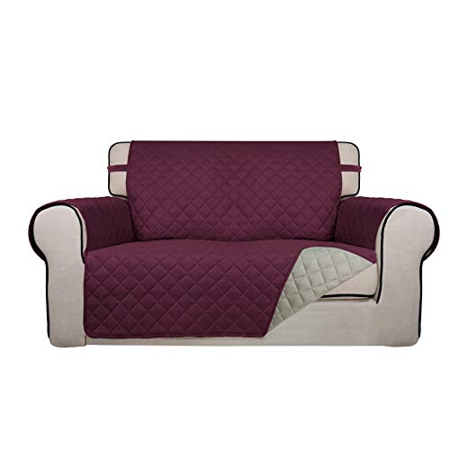 Image of PureFit Reversible Quilted Sofa Cover, Water Resistant Slipcover Furniture Protector, Washable Couch Cover with Non Slip Foam and Elastic Straps for Kids, Dogs, Pets (Loveseat, Wine /Beige)