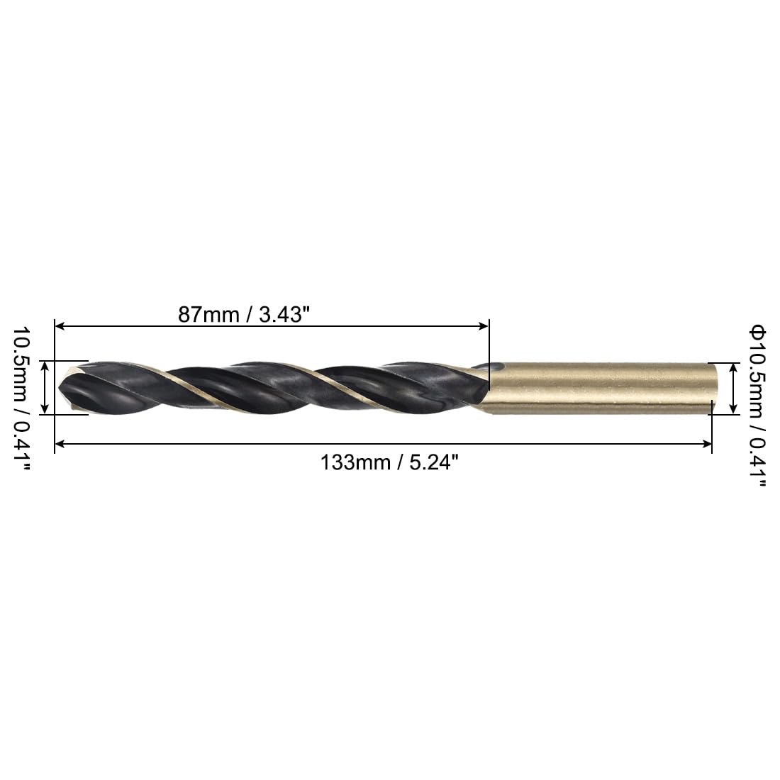 QUARKZMAN 5Pcs Mèches À creuser Droites 10.5mm Revêtement Or Titane Et Nitrure Noir Acier Rapide (HSS) 4341 Avec Queue De 10.5mm Pour Acier Inoxydable Alliage Métal Plastique Bois