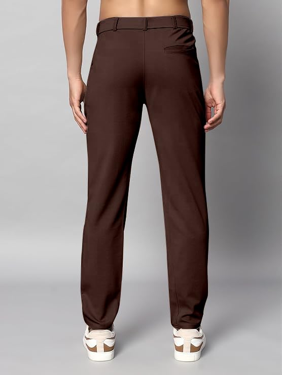 Image of Mehrang Men's Slim Fit Formal Trousers, Black, Regular Waist with Side Pockets