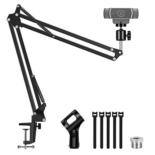 Puroma Upgraded Microphone Stand and Webcam Stand, Boom Scissor Arm Stand for Logitech Webcam BRIO C920 C920S C922 C922x C925e C930 C930e, 2 Sizes Screw for Blue Yeti Snowball Nano and Other Mics