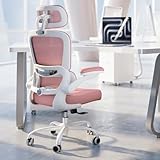 TRALT Ergonomic Office Chair - Desk Chair with Adjustable Headrest Lumbar Support Computer Chair - Mesh Comfy Chair with Flip-up Armrests - Gaming Chairs for Adults Home Office (Leather, Pink)