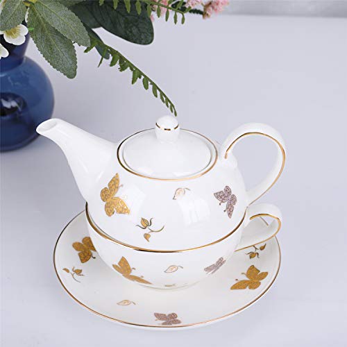 fanquare Juego de Té para Una Persona con Mariposa de Oro, Juego de Tetera con Taza de Café y Platillo, Porcelana - Imagen 4