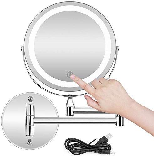 CHUDOU Espejos, Espejo de tocador Espejo de Maquillaje 10X Espejo de Afeitar montado en la Pared Led Luces Regulables Aumento Recargable Pantalla táctil de baño Fuente Doble