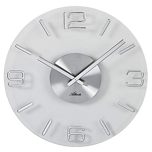 Atlanta Exclusive Wanduhr Quarz, 39 cm, Silber, Mineralglas Moderne Ziffern - 4514/19
