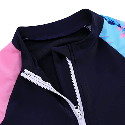 Image of Girls One Piece Rash Guard Swimsuit Long Sleeve Swimsuits with Zipper Patchwork Beach Bathing Suit for Kids 4-13 Years