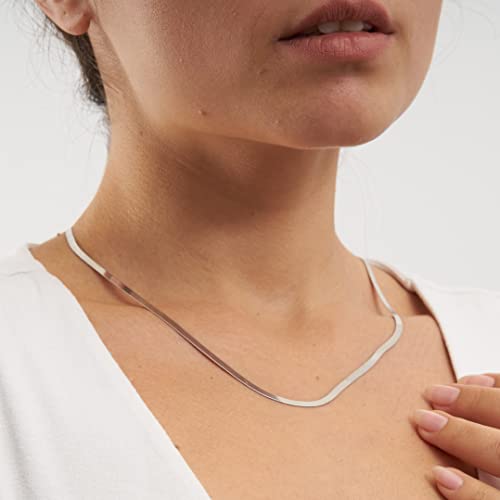 Chesky Silver Plated Snake Chain Necklace Gold Herringbone Necklace For Women Minimalist Necklace Chain 3Mm(W) 16"(L) #TOP2