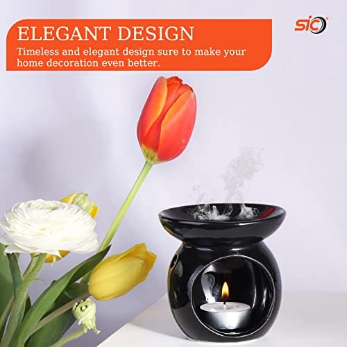 SIC ® Wax Melt Burner  Wax Burner  Oil Burner for Wax Melts  Candle Wax Burner  Ceramic Oil Burner  Wax Melts Holder  Melt Burner (Black)