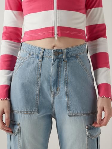 Image of Bewakoof Women's 100% Cotton Wide Leg Jeans | Jeans for Woman Pants for Woman | Classic Denim Pants | Everyday Casual | Utility Streetwear | Lightweight & Flexible | Wide Leg