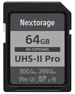 Nextorage Japan Ultra Fast V90 UHS-II SD Card 64GB max Write Speed 299MB/s (SDXC UHS2 Memory Card NX-F2PRO)
