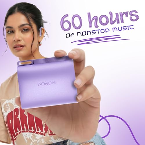 Image of ACwO DwOTS 575 Wireless Open Ear Earbuds, 60H Playtime, ENC Calling, 10mm Drivers, 3 EQ Modes, Fashion Purse Design, IPX5 Water & Sweat Resistant, Bluetooth Earbuds (Iris Purple)
