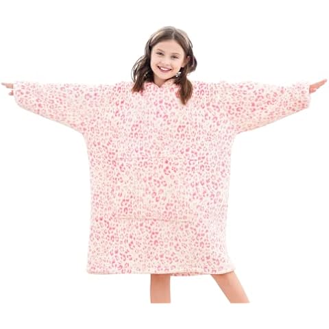 Girls Oversized Unicorn Hoodie Warm Sherpa Fleece Hooded Sweatshirt (Pink Leopard, 5-6 Years ) Cover