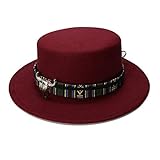 XACQuanyao Cálido 100% de Lana de ala Ancha Iglesia Trilby Cap Retro Mujeres Hombres Vintage Porkpie Porkpie Bowler Sombrero Casual Cabeza de Vaca Banda de Cuero