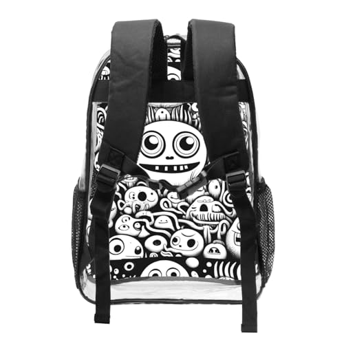 Retro Abstract Print Work Travel Stadium Events Transparent Backpack PVC Clear Bag Large Side Pockets2