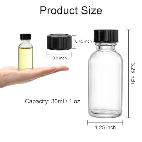 Bekith 30 Pack Boston Round Glass Bottle with Black Cap, 1 oz Capacity, Clear2