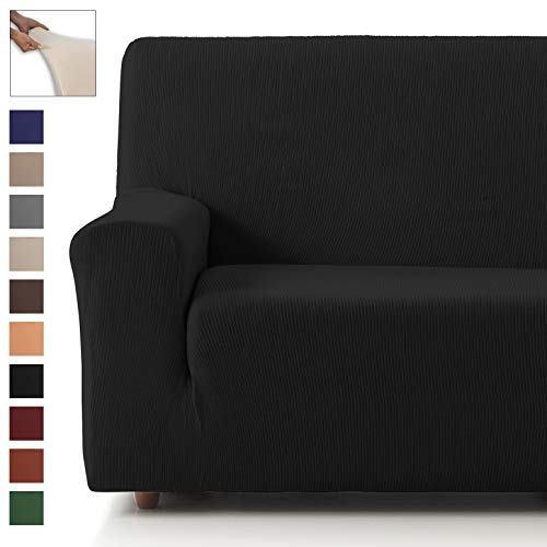 Eiffel Textile Protector Cubresofá Elástico Adaptable Rústica Funda Sofá 4 Plazas, 50% Poliéster, Negro