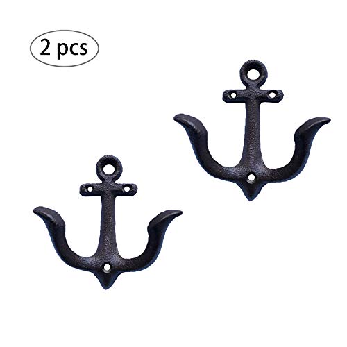 Set of 2 Vintage Rustic Cast Iron Hooks, Sea Anchor Shape Wall Hangers