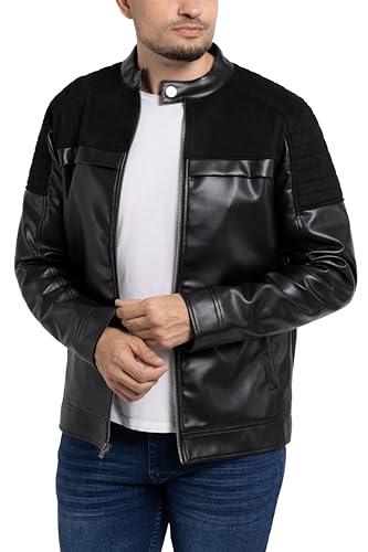 Image of X-Ray Men's Slim Fit Faux-Leather Moto Jacket with Removable Hood