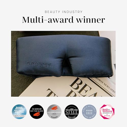 DROWSY Eyelash Protecting Silk Sleep Mask for Natural Lashes & Extensions. Deep Eye Cups, Zero Pressure, Total Blackout, Full Wraparound (Midnight Blue) - Image 6