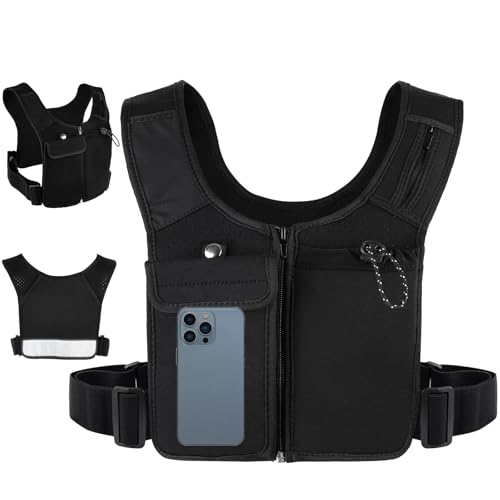 Hydration Running Vest for Men Women, Breathable, Sweatproof Lightweight Hydration Backpack Pack with 5 Pockets, Phone Holder, Adjustable and Reflective Vest for Running Hiking Cycling Marathon
