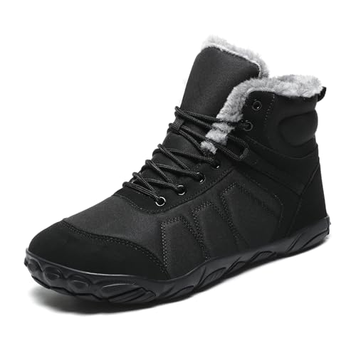 Mens Womens Snow Boots Winter Barefoot Shoes Warm Fur Lined Short Ankle Booties Outdoor Anti-Slip Wide Toe Box Walking Winter Shoes
