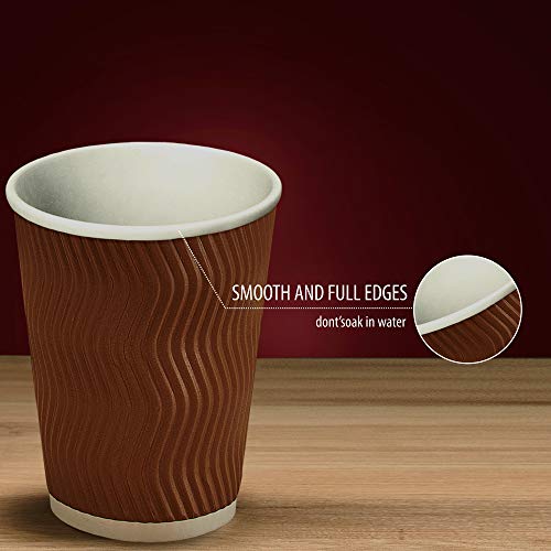 Insulated Disposable Coffee Cups 12 oz, 100 Packs - Paper Cups for Hot Beverage Drinks To Go Tea Coffee Home Office Car Coffee Shop Party (Brown) - Thumbnail 5
