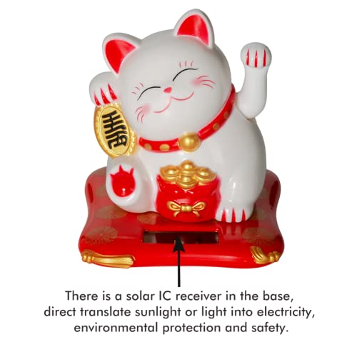 DEWIN Waving Cat, Solar Powered Cute Fortune Cat Good Luck Wealth Welcoming Cats for Home Display Car Decor (White) - Image 4
