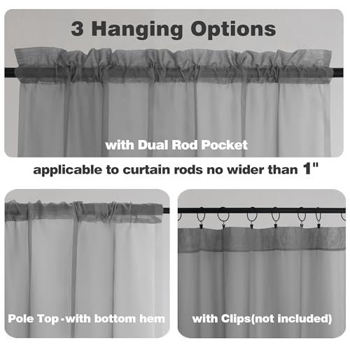 Image of Chyhomenyc Charcoal Grey Sheer Curtains 90 Inches Long 2 Panels, Light Filtering Charcoal Grey Curtains for Living Room, Soft Gentle Voile Rod Pocket Bedroom Window Drapes, 59Wx90L Inch, 2PCS