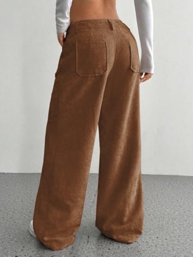ZAFUL Women's Casual Pants Corduroy Straight Leg Lounge Pants Plain Loose Trousers Fashion Long Pants2