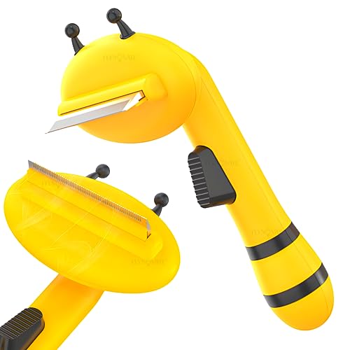 Flynovate deShedding Brush for Dogs/Cats – Pet Hair Remover Dog Comb & Cat Comb with Switch & PAIN-FREE Stainless Steel | Honey Bee Design Dog Brush & Cat Brush for all Dogs/Cats to Massage the Pets