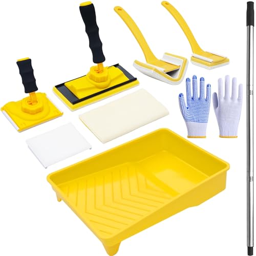 BERXOL Paint Edger Tool Kit 9 Paint Pad Set with 360 Rotation Handle Trim & Corner Edger Touch-Up Pads Extension Pole Refill Pads Home Wall & Ceiling Painting Tool Set