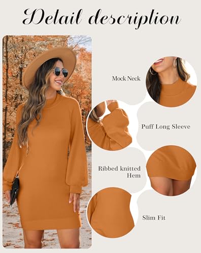 Image of GRECERELLE 2026 Womens Fall Winter Mock Neck Mini Pullover Sweater Dress | Long Sleeve Ribbed Knit Bodycon Fit for Parties Date Holidays Daily(XS-2XL)