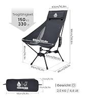 OneTigris TIGERBLADE Campingstuhl Hochlehner faltbar 150 kg, Klappstuhl Camping leicht Dreiecksrahmen, Angelstuhl klappbar mit 2 Seitentaschen, Faltstuhl Ultraleicht für Outdoor, Wandern(Grau) – Ansicht 2