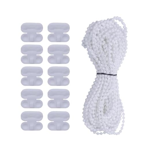 NovaPuff 10 Meters Durable Roller Blind Bead Chain Cord, White Connectors Venetian Shade Blind Cord Replacement, Plastic Vertical Shade Chain for Home/Office Use