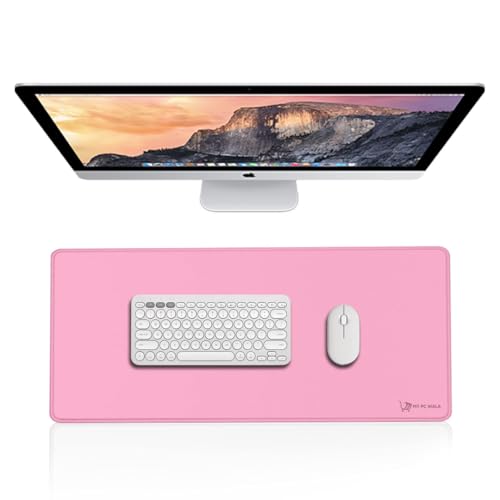 Image of Pink Extended Desk mat for Gaming & Office, Smooth Surface, Non-Slip Rubber Base, Waterproof, Size 11X23 Inches Large Desk mat