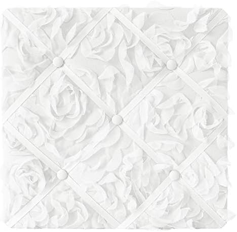 Sweet Jojo Designs White Floral Rose Fabric Memory Memo Photo Bulletin Board - Solid Flower Luxurious Elegant Princess Vintage Boho Shabby Chic Luxury Glam High End Roses