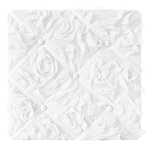Image of Sweet Jojo Designs White Floral Rose Fabric Memory Memo Photo Bulletin Board - Solid Flower Luxurious Elegant Princess Vintage Boho Shabby Chic Luxury Glam High End Roses