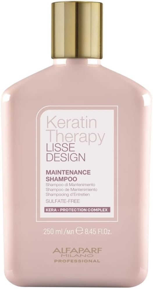 Alfaparf Milano professional Keratin Therapy Lisse Design Keratin Shampoo - Maintains and Enhances Keratin Smoothing Treatment - Anti-Frizz Hair Care Product, Sulfate, Paraben and Paraffin Free 250ML