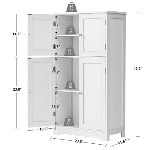 Iwell Storage Cabinet, Bathroom Cabinet With 4 Doors & Adjustable Shelf, Storage Cabinet For Living Room, Home Office, Bathroom, Bedroom, White #TOP2